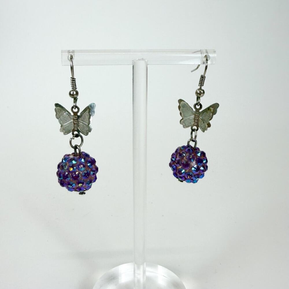 Y2K Butterfly Dangly Earrings Purple